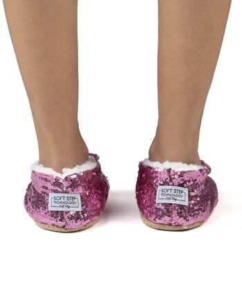 Pantoufles chaussettes ballerines à paillettes roses pour femmes 4