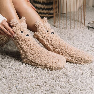 Gemütliche lange Sherling-Socke für Damen in Cappucino-Farbe