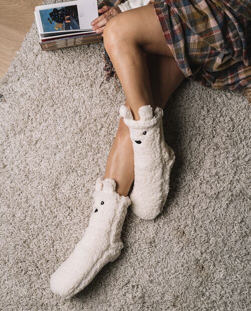 Acogedor calcetín zapatilla largo de sherling en Blanco para mujeres