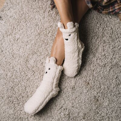 Cozy Long Sherling Slipper Sock in White for Women