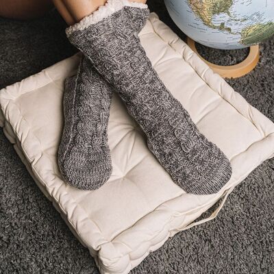 Sherling Ankle Knit Slipper Socks in Gray