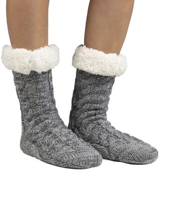 Chaussettes pantoufles en tricot à la cheville en sherling en gris 2
