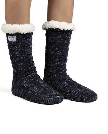 Chaussettes pantoufles en tricot à la cheville en sherling en bleu marine 2