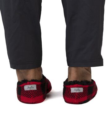 Chaussons chaussettes pour homme en damier rouge et noir (Même motif disponible en Adulte) 3