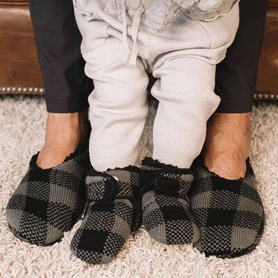 Zapatillas calcetines para hombres en Ajedrz Negro y Gris (El mismo patrón disponible en infantil)