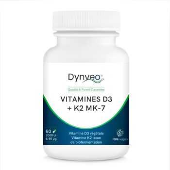 Vitamine D3 + K2 MK7 60 gélules 2000 UI et 80 µg 1