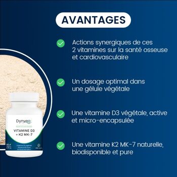 Vitamine D3 + K2 MK7 60 gélules 2000 UI et 80 µg 3