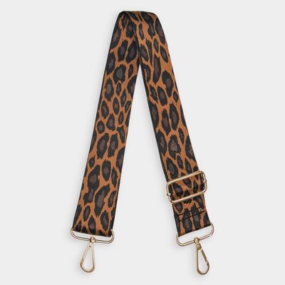 Cinturino per borsa con stampa leopardata marrone chiaro