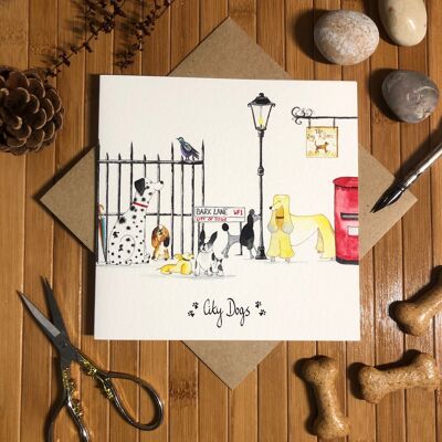 City dogs greeting card