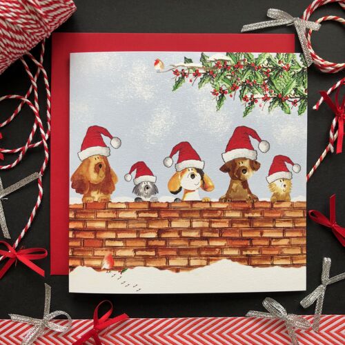 Dogs on a wall Christmas card