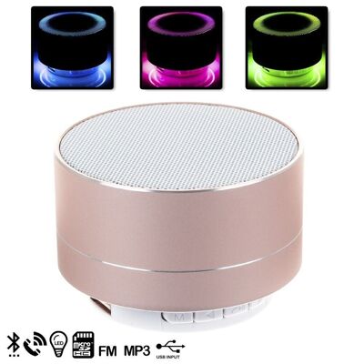 Metallischer Bluetooth-Lautsprecher mit Freisprechfunktion und LED-Licht in Roségold