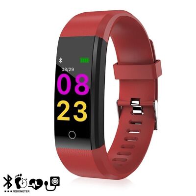 Brazalete inteligente ID115 con monitor cardíaco, presión sanguínea y notificaciones para iOS y Android Rojo