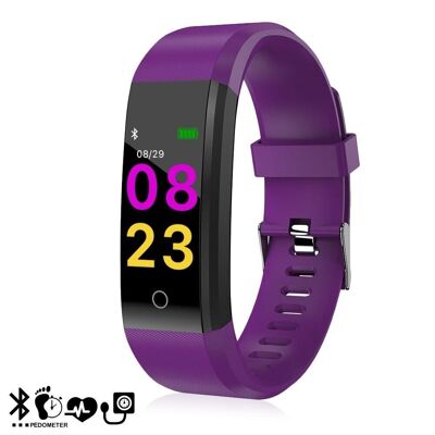 Bracelet intelligent ID115 avec moniteur de fréquence cardiaque, tension artérielle et notifications pour iOS et Android Violet