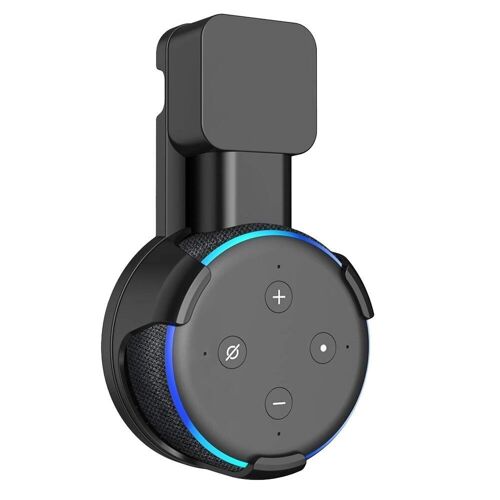 Soporte de enchufe para Amazon Echo Dot (Gen 3) con cable y cargador oculto Negro