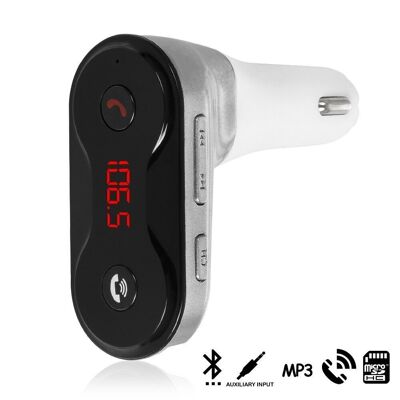 CARC8 Kit mains libres Bluetooth pour voiture avec émetteur FM Argent