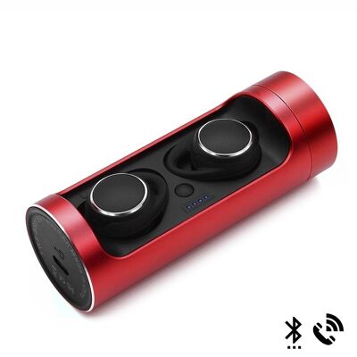 BS01 Stereo Bluetooth In-Ear Headphones with 450mAh Charging Base Red