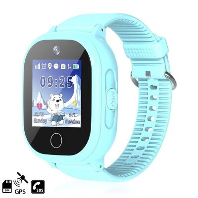 Smartwatch GPS spéciale pour les enfants, avec fonction de suivi, appels SOS et réception d'appels Bleu clair