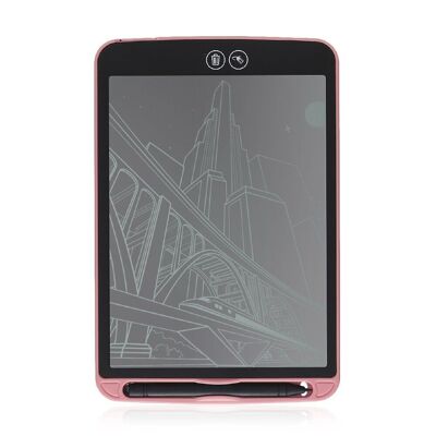 Tableta LCD portátil de dibujo y escritura de 12 pulgadas con borrado selectivo y bloqueo de borrado Rosa