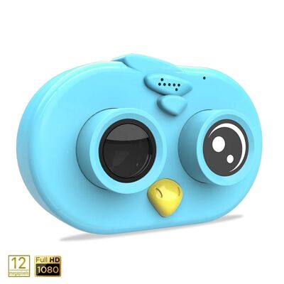 Cámara de fotos y videos para niños diseño pajarito. Full HD1080 y 12 megapíxeles Azul