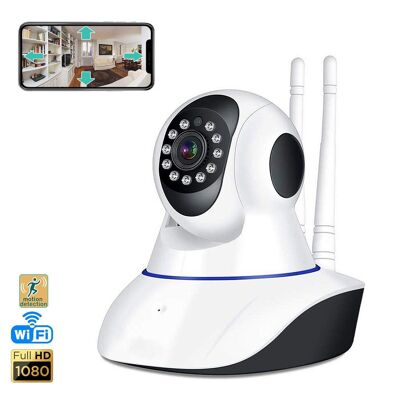 Wifi V11 Telecamera IP motorizzata 360° HD 1080, visione notturna, rilevatore di movimento Bianco