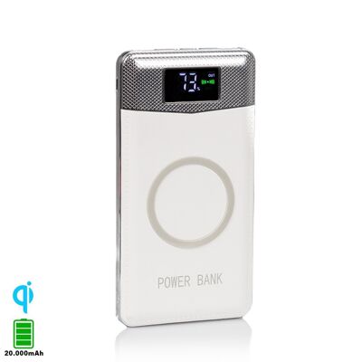 Qi Wireless PowerBank P30 with display, 20,000 mAh with double USB output White