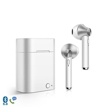 TWS D012 Écouteurs Bluetooth 5.0 avec base de charge 500 mAh Argent 1