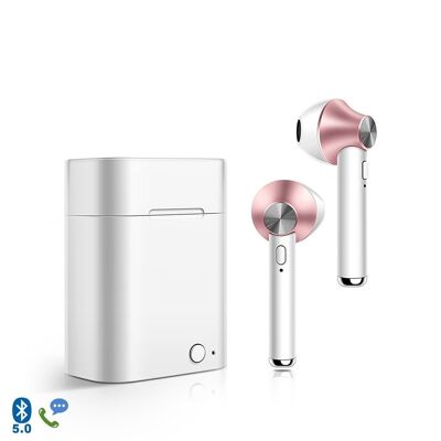 TWS D012 Écouteurs Bluetooth 5.0 avec base de charge 500mah Or Rose