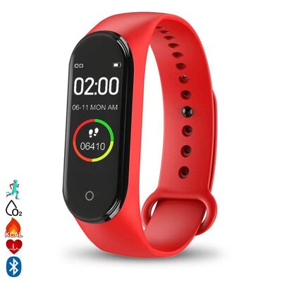 Braccialetto intelligente Bluetooth AK-M4 con cardiofrequenzimetro, sfigmomanometro e modalità multisport rosso