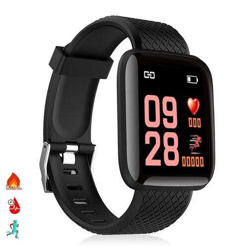Brazalete inteligente ID116 Bluetooth 4.0 pantalla color, monitor cardiaco, pulso y modo multideporte Negro
