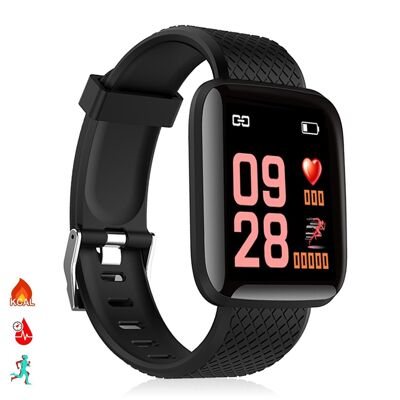 Bracelet intelligent ID116 Bluetooth 4.0 écran couleur, moniteur cardiaque, pouls et mode multisport Noir