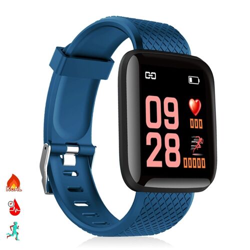 Brazalete inteligente ID116 Bluetooth 4.0 pantalla color, monitor cardiaco, pulso y modo multideporte Azul