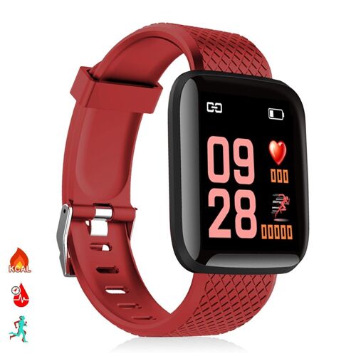 Brazalete inteligente ID116 Bluetooth 4.0 pantalla color, monitor cardiaco, pulso y modo multideporte Rojo