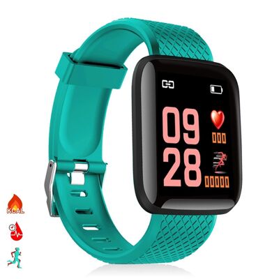 Brazalete inteligente ID116 Bluetooth 4.0 pantalla color, monitor cardiaco, pulso y modo multideporte Turquesa