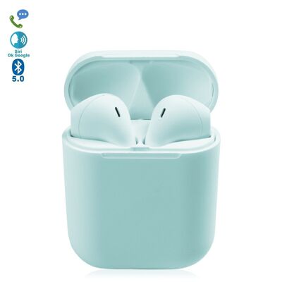 DAM D120 TWS Bluetooth 5.0 touch earphones with charging base and automatic synchronization with pop-up window Light Blue