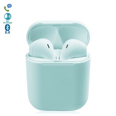 DAM D120 TWS Écouteurs tactiles Bluetooth 5.0 avec base de chargement et synchronisation automatique avec fenêtre pop-up Bleu clair