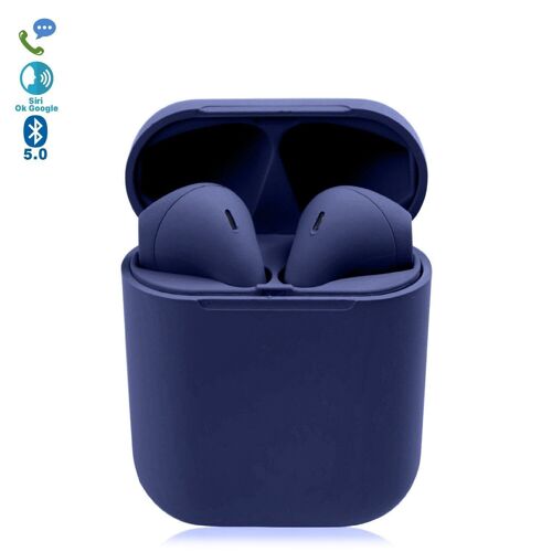 Auriculares DAM D120 TWS Bluetooth 5.0 táctiles con base de carga y sincronización automática con ventana emergente Azul Marino Oscuro