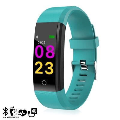 ID115 smart bracelet with heart rate monitor, blood pressure and notifications for iOS and Android Aquamarine