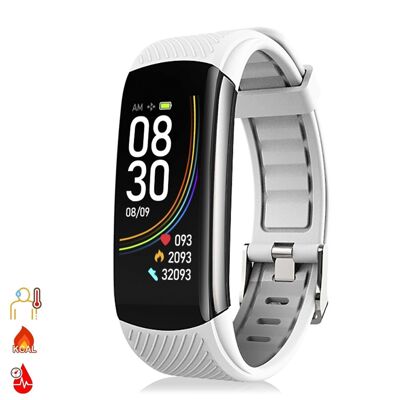 Smart Armband T118 mit Messung von Körpertemperatur, O2 im Blut und Druck Weiß