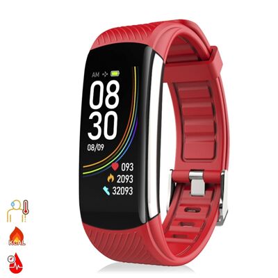 Smart bracelet T118 with measurement of body temperature, O2 in blood and blood pressure Red