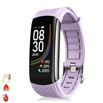 Bracelet intelligent T118 avec mesure de la température corporelle, de l'O2 sanguin et de la pression artérielle Violet