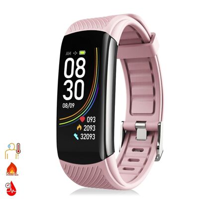 Smart Armband T118 mit Messung von Körpertemperatur, Blut O2 und Blutdruck Pink