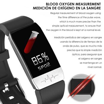 Bracelet intelligent F112 avec mesure de la température corporelle, électrocardiogramme, tension artérielle et O2 Rouge 2