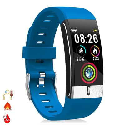 Bracelet intelligent E66 avec mesure de la température corporelle, électrocardiogramme, tension artérielle et O2 Bleu