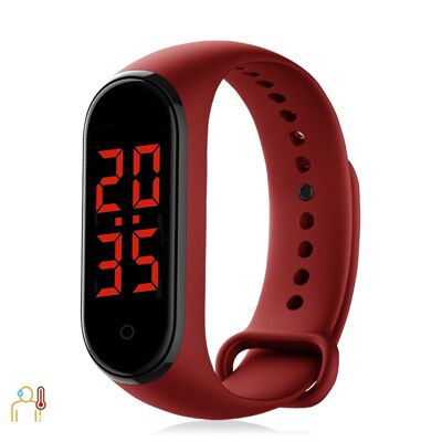 Bracelet M8 avec montre et thermomètre pour mesurer la température corporelle Rouge