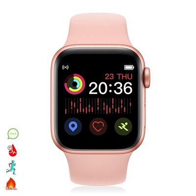 X6 Smartwatch avec mode multisport, appels Bluetooth mains libres et notifications pour iOS et Android Rose Gold