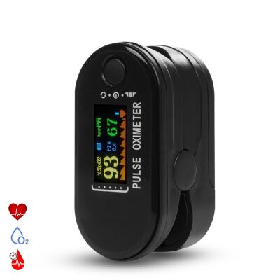 Digital heart rate monitor with wireless heart rate monitor and oximeter. Black