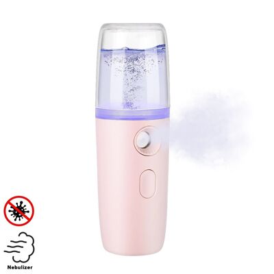 Multipurpose nebulizer for disinfection with liquid hydrogel without touching objects. Pink