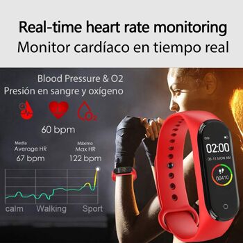 Bracelet intelligent Bluetooth AK-M4 PRO avec mesure de la température corporelle, moniteur de fréquence cardiaque, tensiomètre et mode multisport. Le noir 2