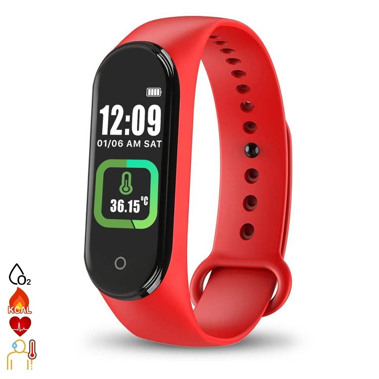 AK-M4 PRO Bluetooth-Smartarmband mit Körpertemperaturmessung, Pulsmesser, Blutdruckmesser und Multisport-Modus. Rot