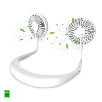 Mini ventilador dual diadema cuello con bateria recargable Blanco